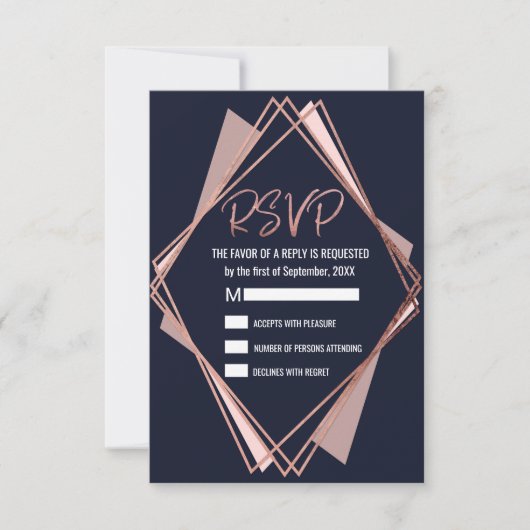 Rose Gold Navy Blue Mauve Geometric UAWG RSVP Karte (Vorderseite)