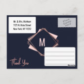 Rose Gold Navy Blue Mauve Geometric Vielen Dank Postkarte (Rückseite)