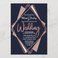 Rose Gold Navy Blue Mauve Geometric Wedding