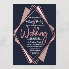 Rose Gold Navy Blue Mauve Geometric Wedding Einladung