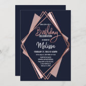 Rose Gold Navy Blue Mauve Geometrie Geburtstag Einladung (Vorne/Hinten)