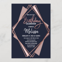 Rose Gold Navy Blue Mauve Geometrie Geburtstag