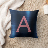 Rose Gold & Navy Blue Metallic Foil Mit Monogramm Kissen (Decke)