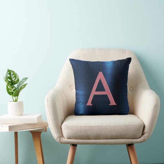 Rose Gold & Navy Blue Metallic Foil Mit Monogramm Kissen (Stuhl )