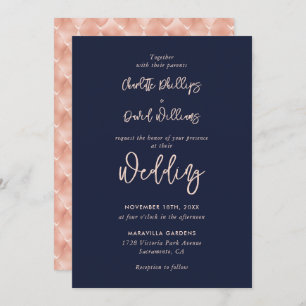 Rose Gold Navy Blue Moderne Script Hochzeit Einladung