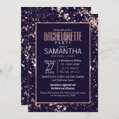 Rose Gold Navy Blue Paint Spritzer Bachelorette Einladung (Vorne/Hinten)