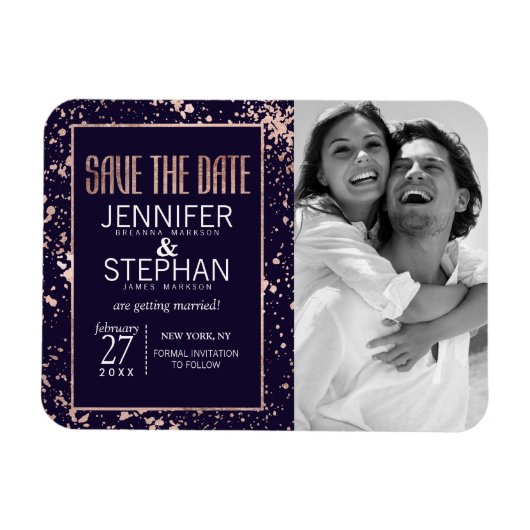 Rose Gold Navy Blue Paint Spritzer speichern Daten Magnet (Horizontal)