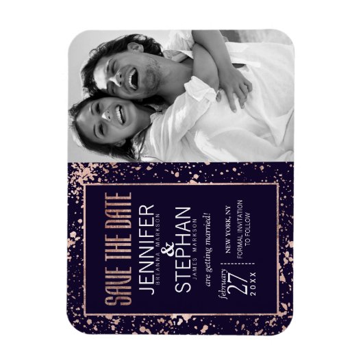 Rose Gold Navy Blue Paint Spritzer speichern Daten Magnet (Vertikal)