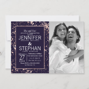 Rose Gold Navy Blue Paint Spritzer Verlobung Einladung