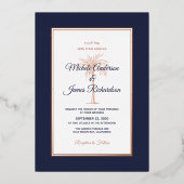 Rose Gold Navy Blue Palm Tree Tropical Wedding Folieneinladung (Vorderseite)