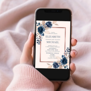 Rose Gold Navy Blue Pink Foto Hochzeit Einladung