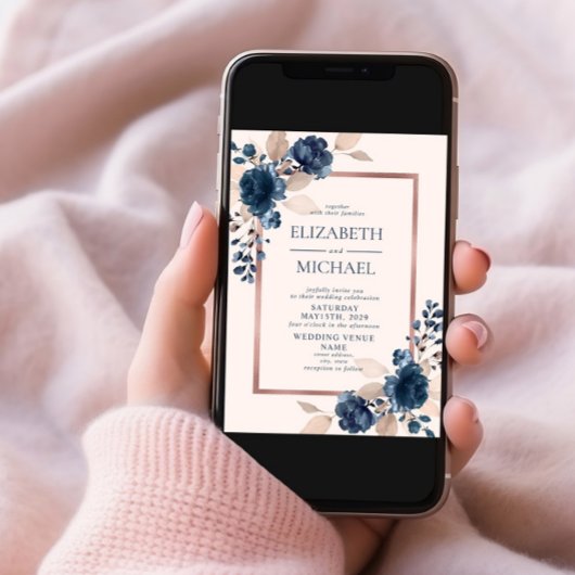 Rose Gold Navy Blue Pink Foto Hochzeit Einladung