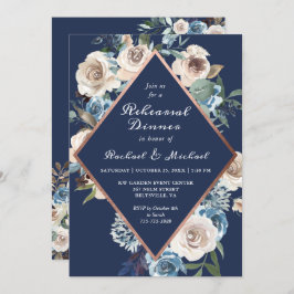 Rose Gold Navy Blue Rustic Floral Probe Abendessen Einladung