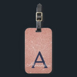 Rose Gold Navy Blue Sparkle Glitzer Monogram Gepäckanhänger<br><div class="desc">Blush Pink - Rose Gold und Navy Blue Sparkle Glitzer Monogram Name und Initial Luggage Tag. Diese Taschenmarke ist ideal für Zurück in die Schule,  Arbeit oder Reisen.</div>