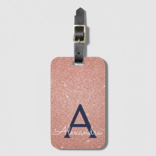 Rose Gold Navy Blue Sparkle Glitzer Monogram Gepäckanhänger