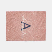 Rose Gold Navy Blue Sparkle Glitzer Monogram Name Fleecedecke (Vorderseite (Horizontal))