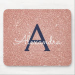 Rose Gold Navy Blue Sparkle Glitzer Monogram Name Mousepad<br><div class="desc">Blush Pink - Rose Gold und Navy Blue Sparkle Glitzer Monogram Name Monogram Mousepad. Dieses Mousepad kann auf Ihren Vornamen angepasst werden.</div>