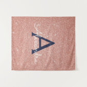 Rose Gold Navy Blue Sparkle Glitzer Monogram Wandteppich (Vorderseite (Horizontal))