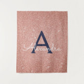 Rose Gold Navy Blue Sparkle Glitzer Monogram Wandteppich (Vorderseite)