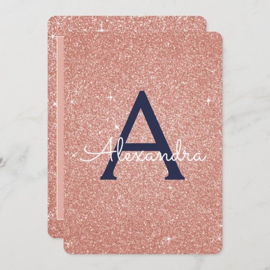 Rose Gold Navy Blue Sparkle Glitzer Sweet 16 Einladung (Vorne/Hinten)