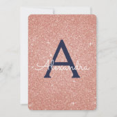 Rose Gold Navy Blue Sparkle Glitzer Sweet 16 Einladung (Vorderseite)