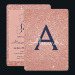 Rose Gold Navy Blue Sparkle Glitzer Sweet 16 Einladung<br><div class="desc">Blush Pink - Rose Gold und Navy Blue Sparkle Glitzer 16 . Geburtstag Monogram Name und Initial Birthday Party Einladung. Diese Einladung ist perfekt für die Rose Gold Sparkle Glitzer Sweet 16 Geburtstagsparty,  die in Rosa Rose Gold zu feiern suchen.</div>