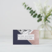 Rose Gold Navy Blue Triangle Geometric Visitenkarte (Stehend Vorderseite)
