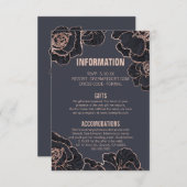 Rose Gold Navy Blumen Hochzeitsinformationen Begleitkarte (Vorne/Hinten)