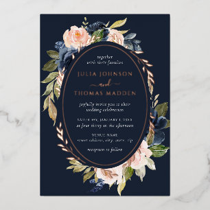 Rose Gold Navy Blush Hochzeit Blumenblätter Folieneinladung