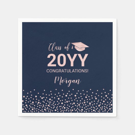 Rose Gold Navy Confetti Graduation Party Serviette (Vorderseite)