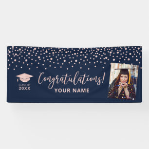 Rose Gold Navy Confetti Gratulation Abschluss Banner