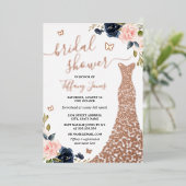 Rose Gold Navy Dress Brautparty Einladung (Stehend vorne)