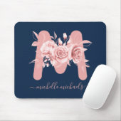 Rose Gold Navy Floral Water Monogram Mousepad (Mit Mouse)