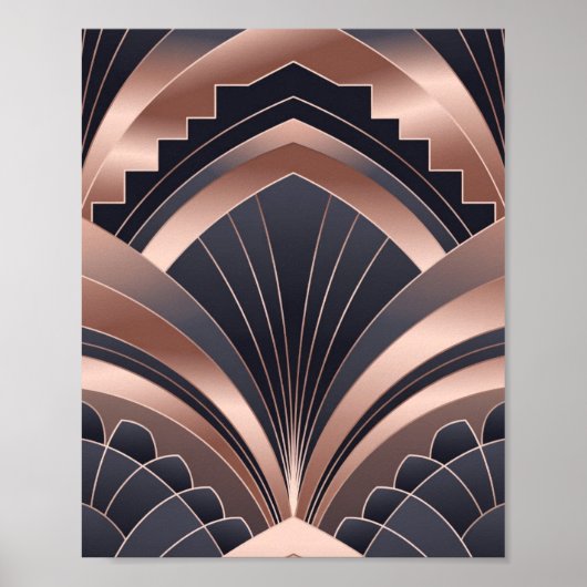 Rose Gold Navy Geometric Fan Neo Deco Art Poster (Vorne)