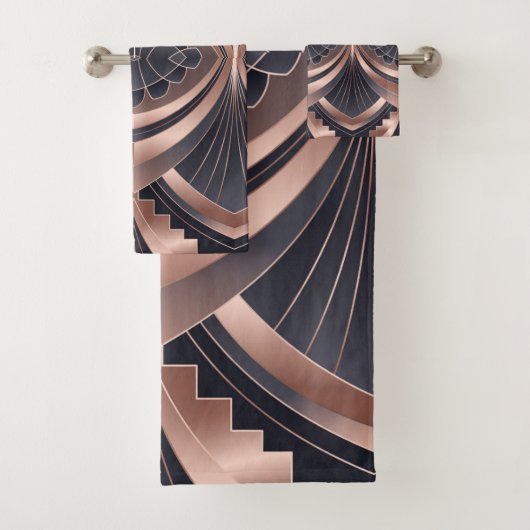 Rose Gold Navy Geometric Neo Art Deco Badhandtuch Set (Insitu)