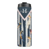 Rose Gold & Navy Geometric Tropical Birds Monogram Thermosbecher (Vorderseite)