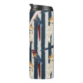 Rose Gold & Navy Geometric Tropical Birds Monogram Thermosbecher (Nach rechts gedreht)
