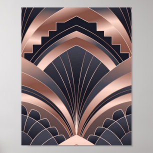 Rose Gold Navy Geometrischer Fächer Neo Deco Kunst Poster