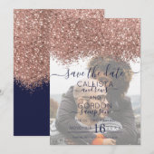 Rose Gold Navy Glitzer Confetti Foto Hochzeit Save The Date (Vorne/Hinten)