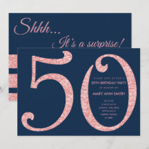 Rose Gold Navy Glitzer Überraschung 50. Geburtstag