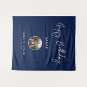Rose Gold & Navy Happy Geburtstag Foto Hintergrund Wandteppich (Vorderseite (Horizontal))