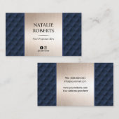 Rose Gold & Navy Leather Moderner Schönheitssalon Visitenkarte (Vorne/Hinten)