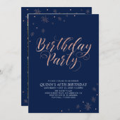 Rose Gold & Navy Moderne schicke Erwachsene Geburt Einladung (Vorne/Hinten)