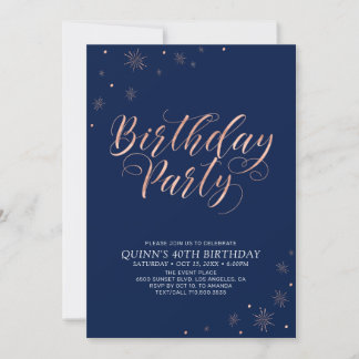 Rose Gold & Navy Moderne schicke Erwachsene Geburt Einladung