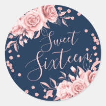Rose Gold Navy Sweet 16 Geburtstag Blumenkohl Glit