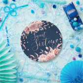 Rose Gold Navy Sweet 16 Glitzer Confetti Floral Pappteller (Party)