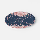 Rose Gold Navy Sweet 16 Glitzer Confetti Floral Pappteller (Schrägansicht)