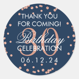 Rose Gold Navy Vielen Dank 30. Geburtstag Confetti Runder Aufkleber