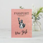 Rose Gold New York City Passport Save the Date (Stehend Vorderseite)