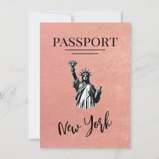 Rose Gold New York City Passport Save the Date (Vorderseite)